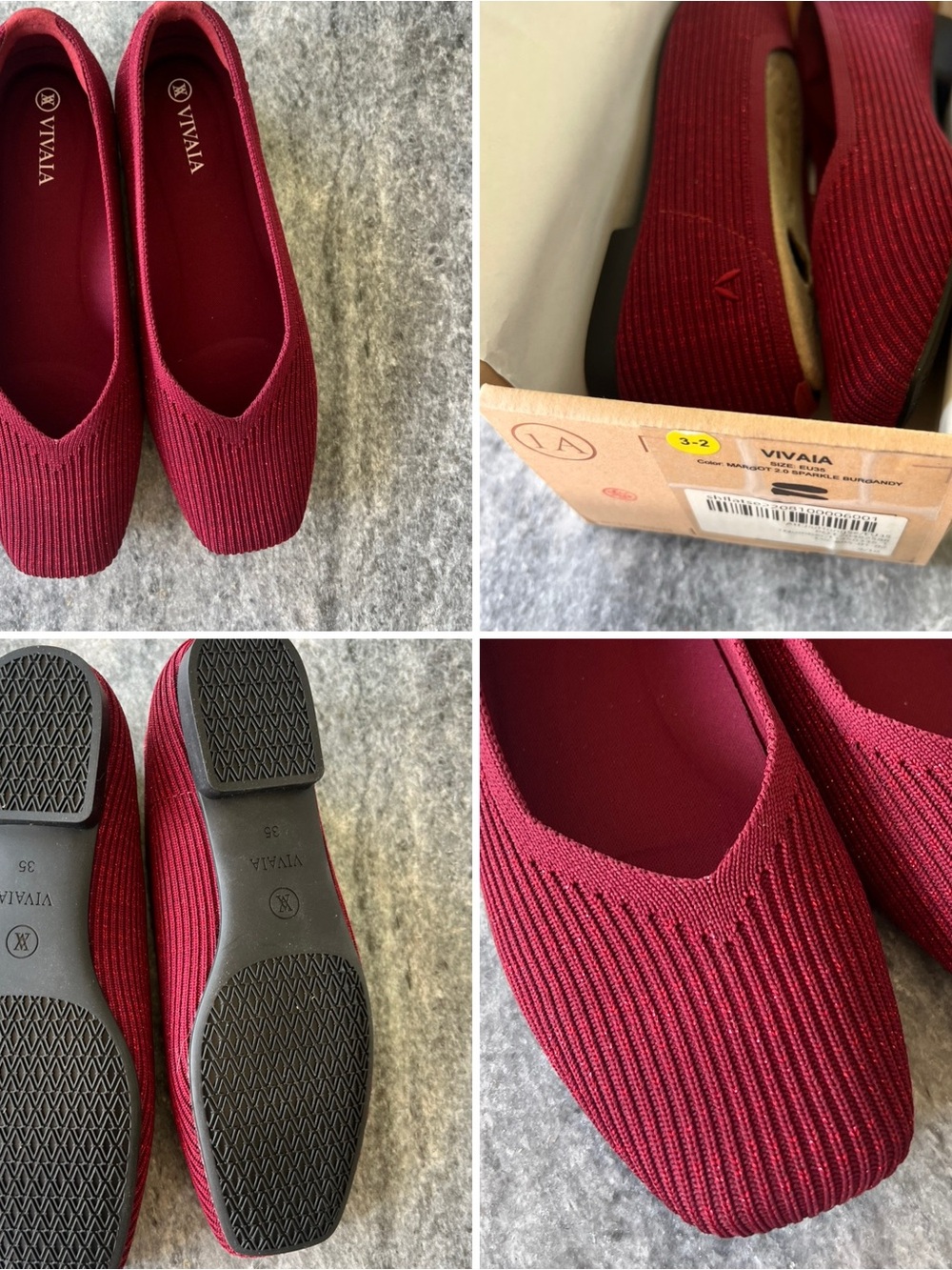 VIVAIA Margot 2.0 Sparkle Burgundy Flats EU 35 / US 5 NIB